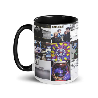 U2 Black Two-Tone Accent Coffee Mug - Classic Band Album Covers Collage Mug