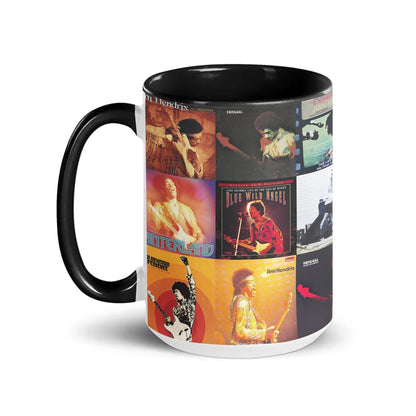 Jimi Hendrix Black Two-Tone Accent Coffee Mug - Classic Rock Band Album Covers Collage Mug