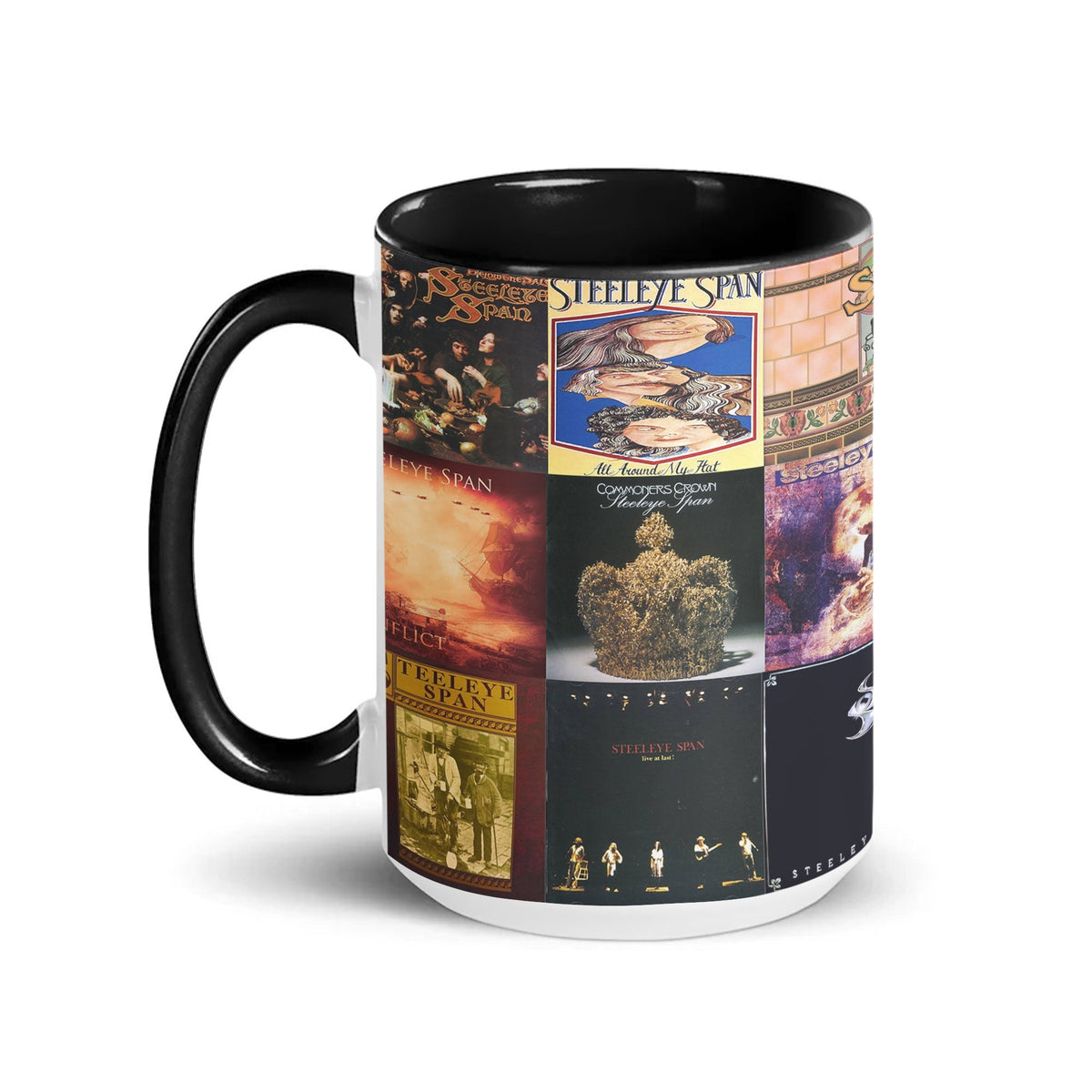 Steeleye Span Black Two-Tone Accent Coffee Mug - Classic Band Album Covers Collage Mug