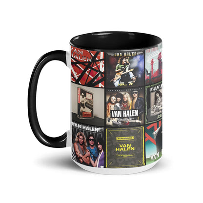 Van Halen Black Two-Tone Accent Coffee Mug - Classic Rock Band Album Covers Collage Cup