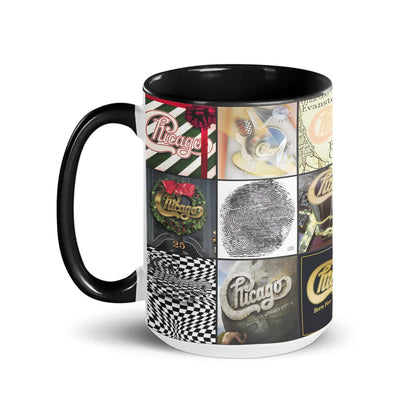 Chicago Black Two-Tone Accent Coffee Mug - Classic Rock Band Album Covers Collage Mug