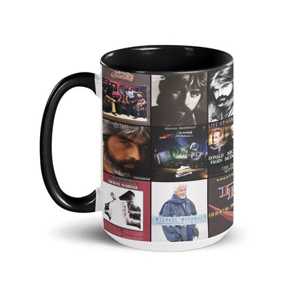 Michael McDonald Black Two-Tone Accent Coffee Mug - Classic Band Album Covers Collage Mug