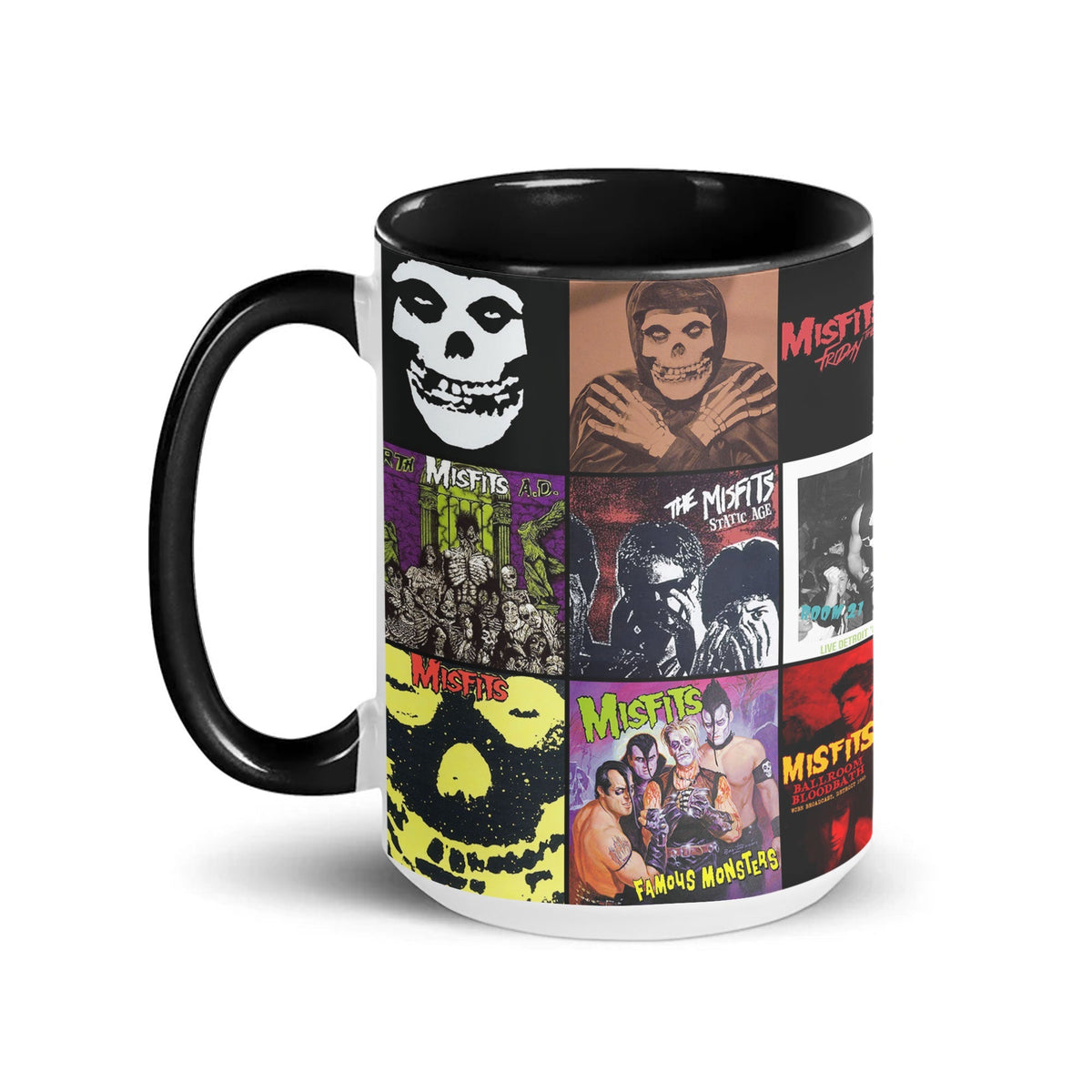 The Misfits Black Two-Tone Accent Coffee Mug - Classic Band Album Covers Collage Mug