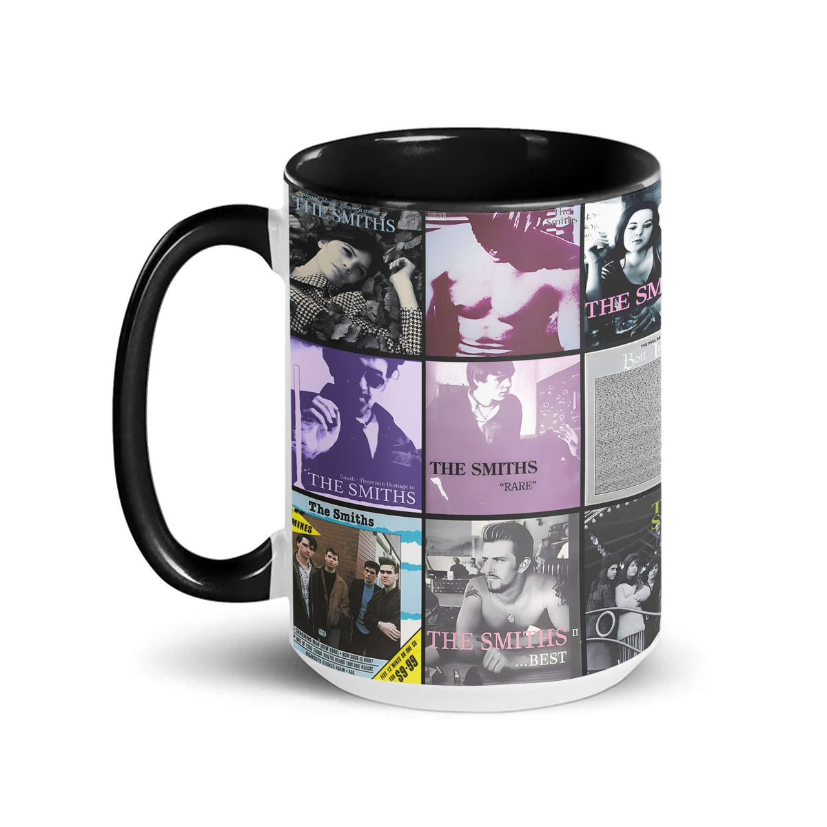 The Smiths Black Two-Tone Accent Coffee Mug - Classic Rock Band Album Covers Collage Mug