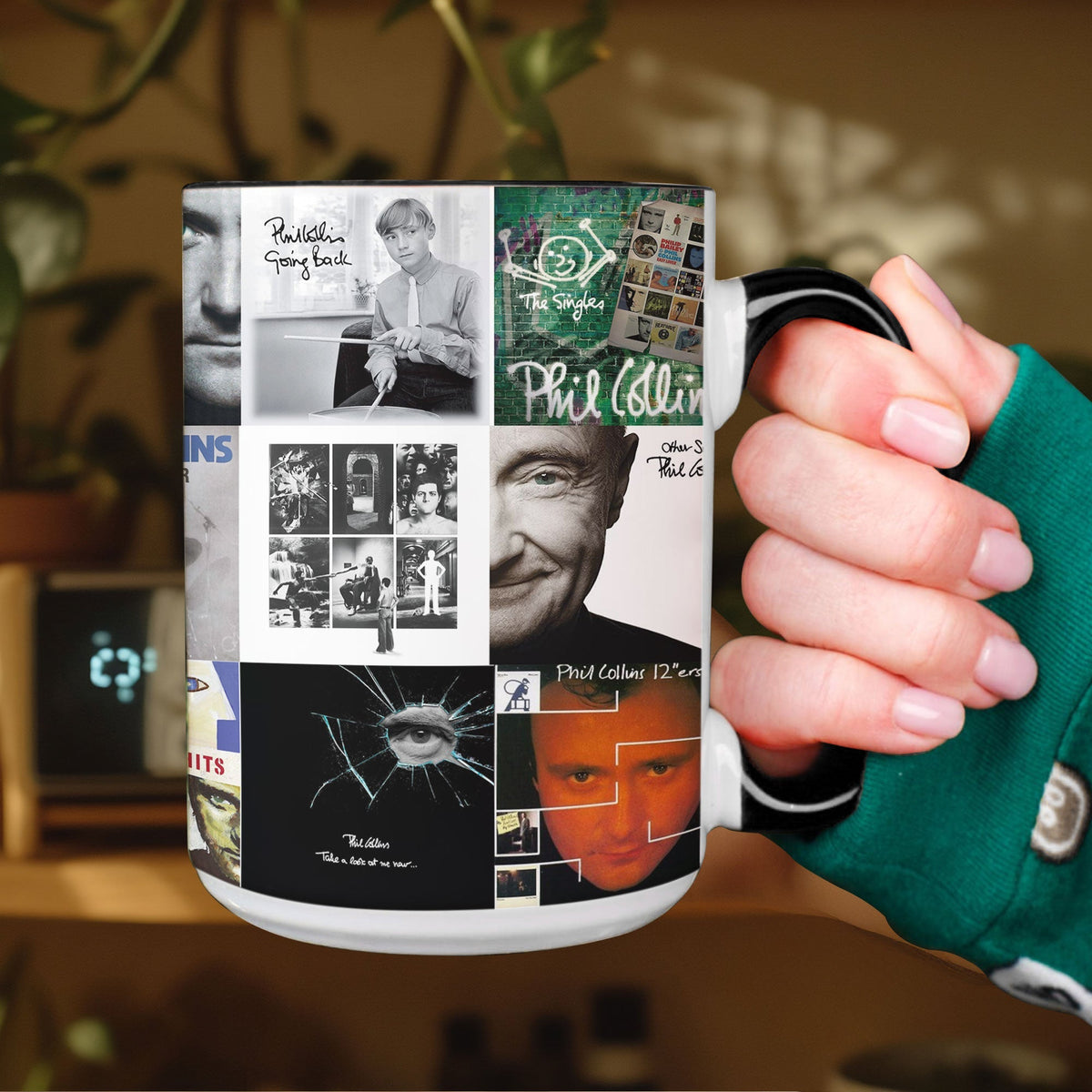 Phil Collins Accent Mug – Timeless Pop & Rock Album Collage Gift