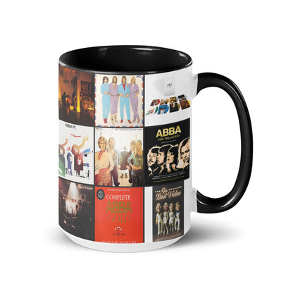 ABBA Black Two-Tone Accent Coffee Mug - Classic Band Album Covers Collage Mug