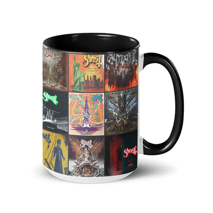 Ghost Band Black Two-Tone Accent Coffee Mug - Classic Band Album Covers Collage Mug