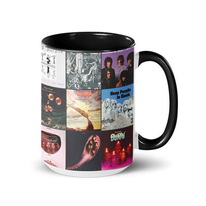 Deep Purple Black Two-Tone Accent Coffee Mug - Classic Band Album Covers Collage Mug