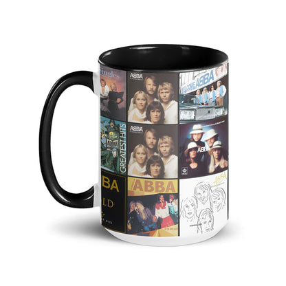 ABBA Black Two-Tone Accent Coffee Mug - Classic Band Album Covers Collage Mug