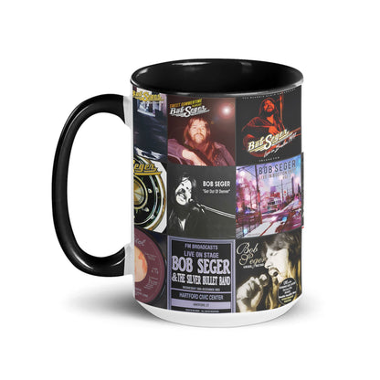 Bob Seger Black Two-Tone Accent Coffee Mug - Classic Band Album Covers Collage Mug