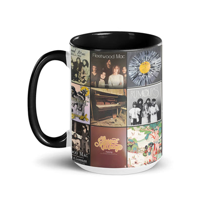 Fleetwood Mac Black Two-Tone Accent Coffee Mug - Classic Band Album Covers Collage Mug