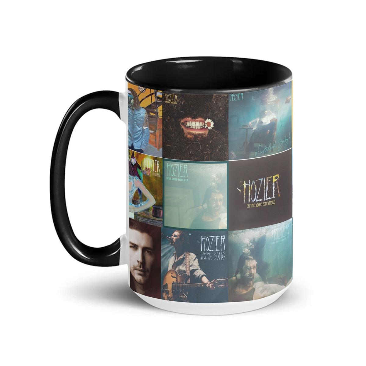 Hozier Black Two-Tone Accent Coffee Mug - Classic Band Album Covers Collage Mug