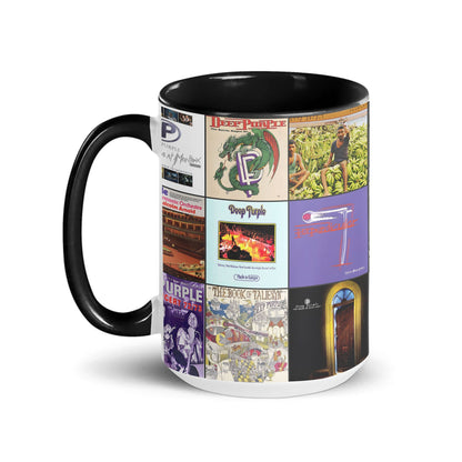Deep Purple Black Two-Tone Accent Coffee Mug - Classic Band Album Covers Collage Mug