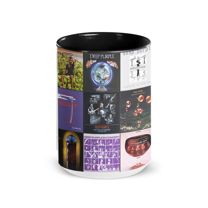 Deep Purple Black Two-Tone Accent Coffee Mug - Classic Band Album Covers Collage Mug