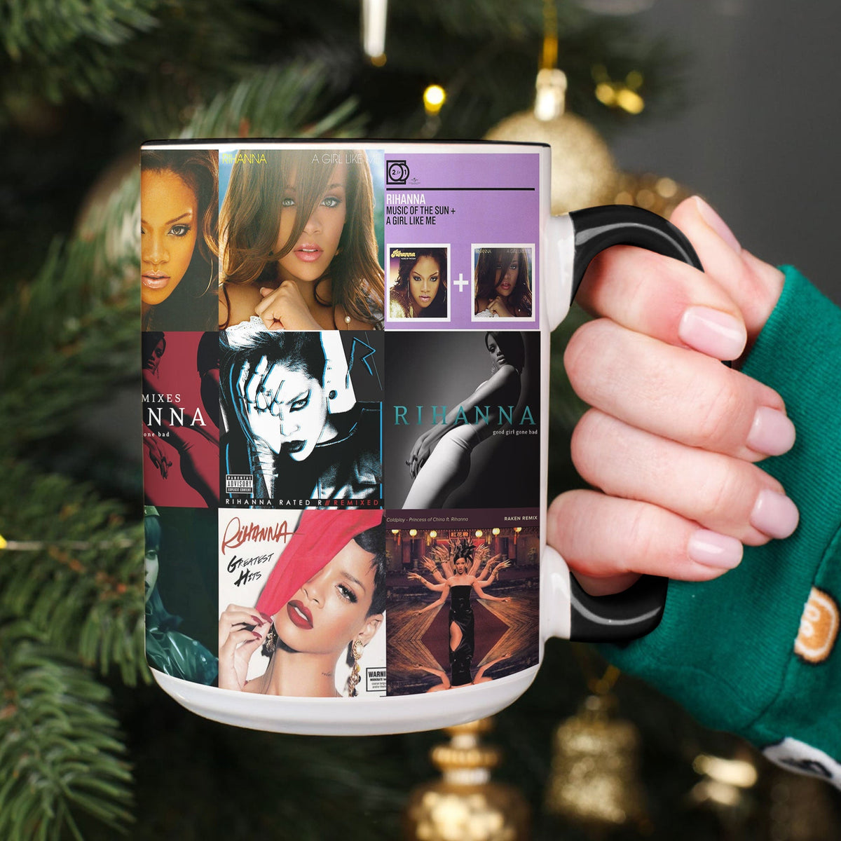 Rihanna Accent Mug – Iconic Era Album Cover Collage Gift