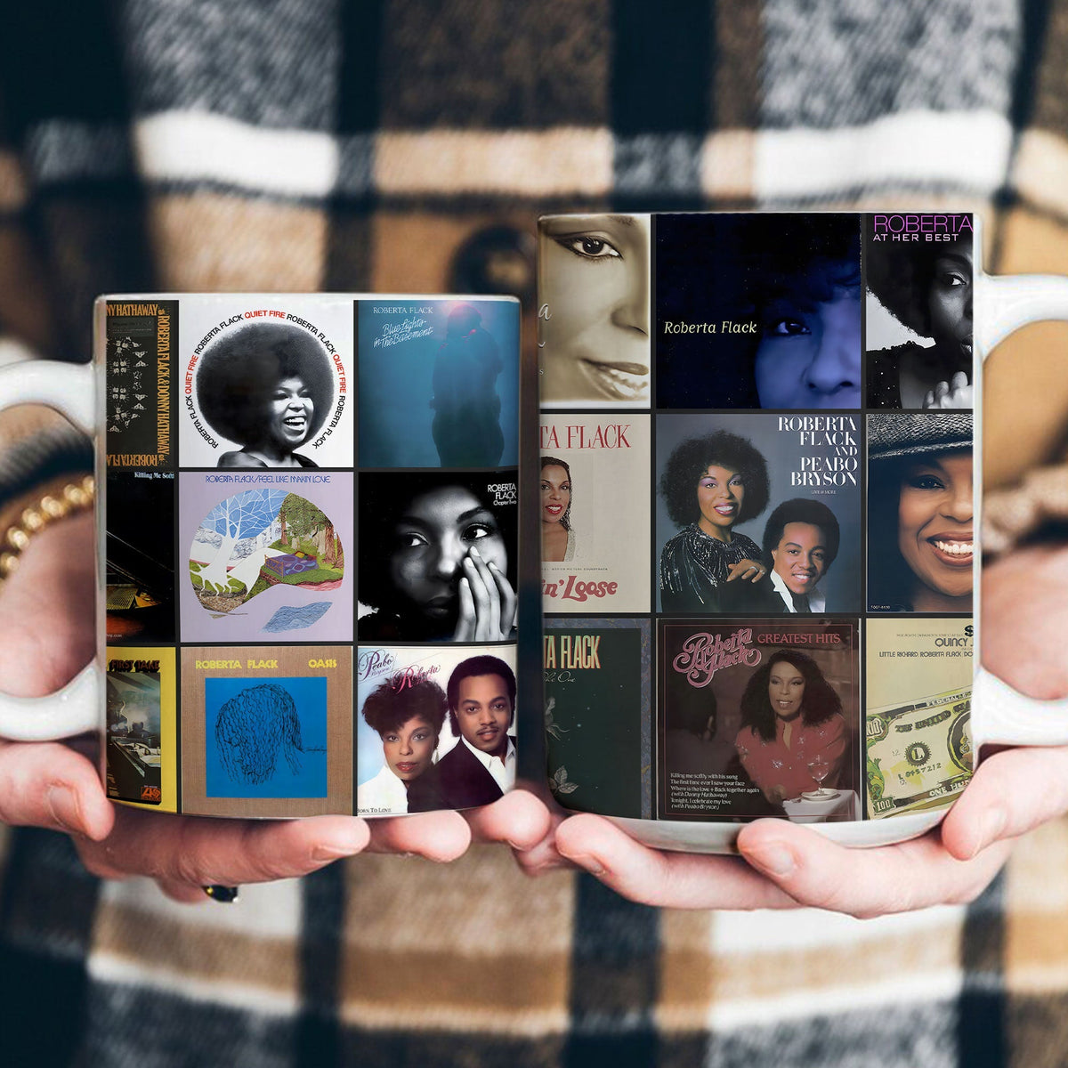 Roberta Flack Accent Mug – Soulful Classics Album Collage Gift