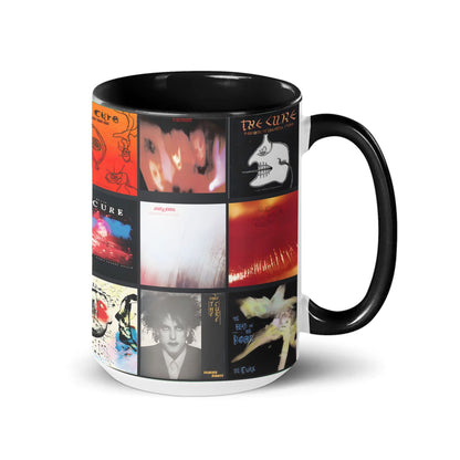 The Cure Black Two-Tone Accent Coffee Mug - Classic Rock Band Album Covers Collage Mug