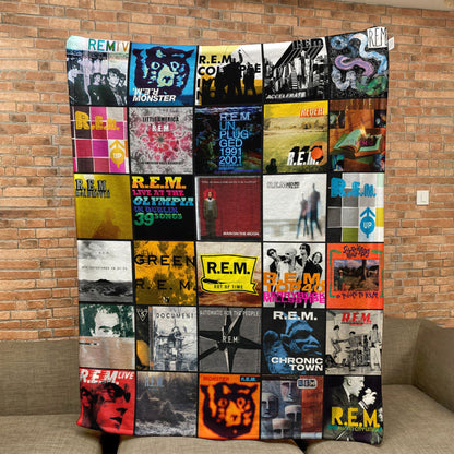R.E.M.Album Covers Collage Sherpa Blanket – Classic Gift for Indie & Alt-Rock Fans