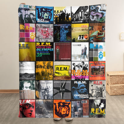 R.E.M.Album Covers Collage Sherpa Blanket – Classic Gift for Indie & Alt-Rock Fans
