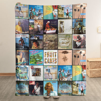 Jimmy Buffett Album Collage Sherpa Blanket – A Cozy Escape for Music Lover