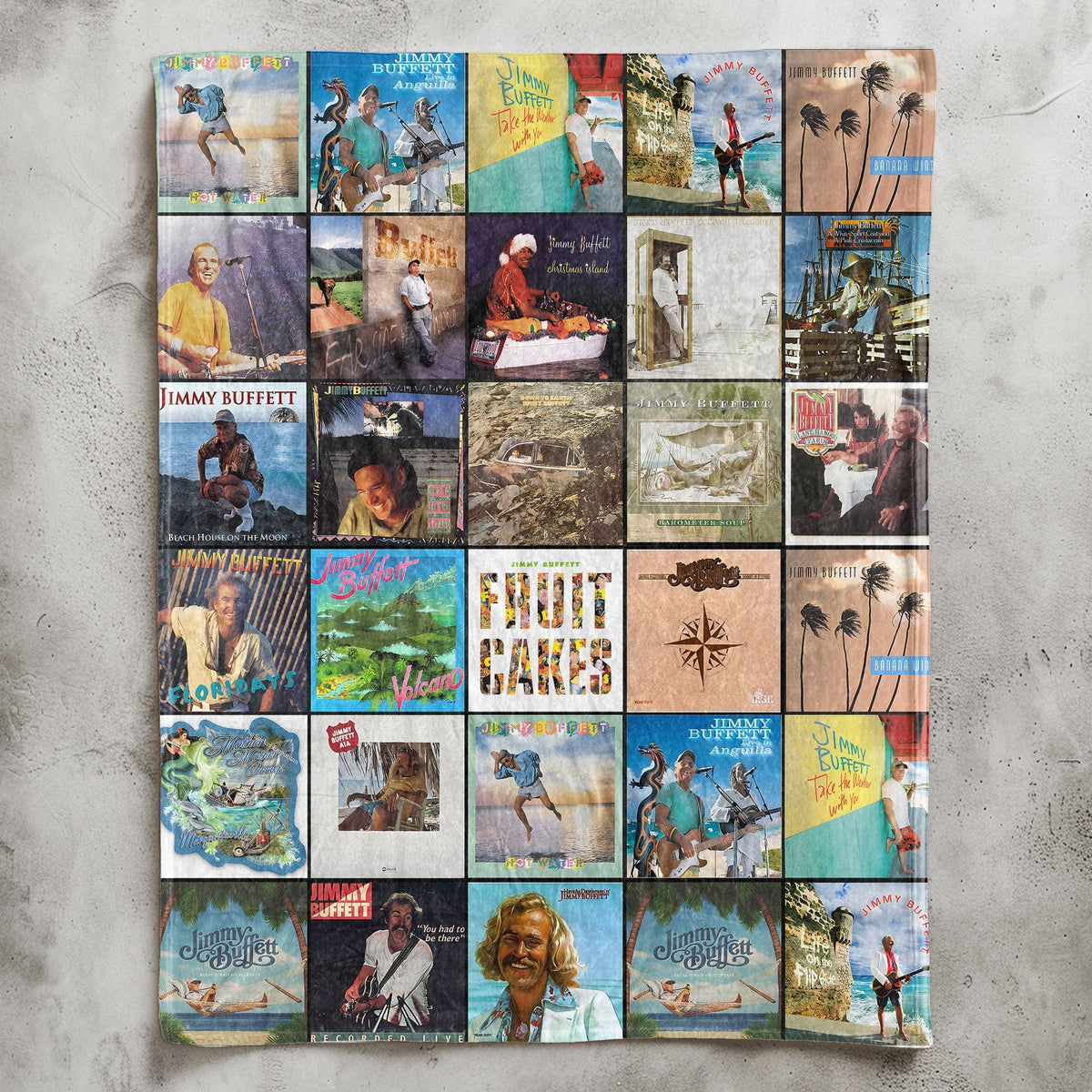 Jimmy Buffett Album Collage Sherpa Blanket – A Cozy Escape for Music Lover