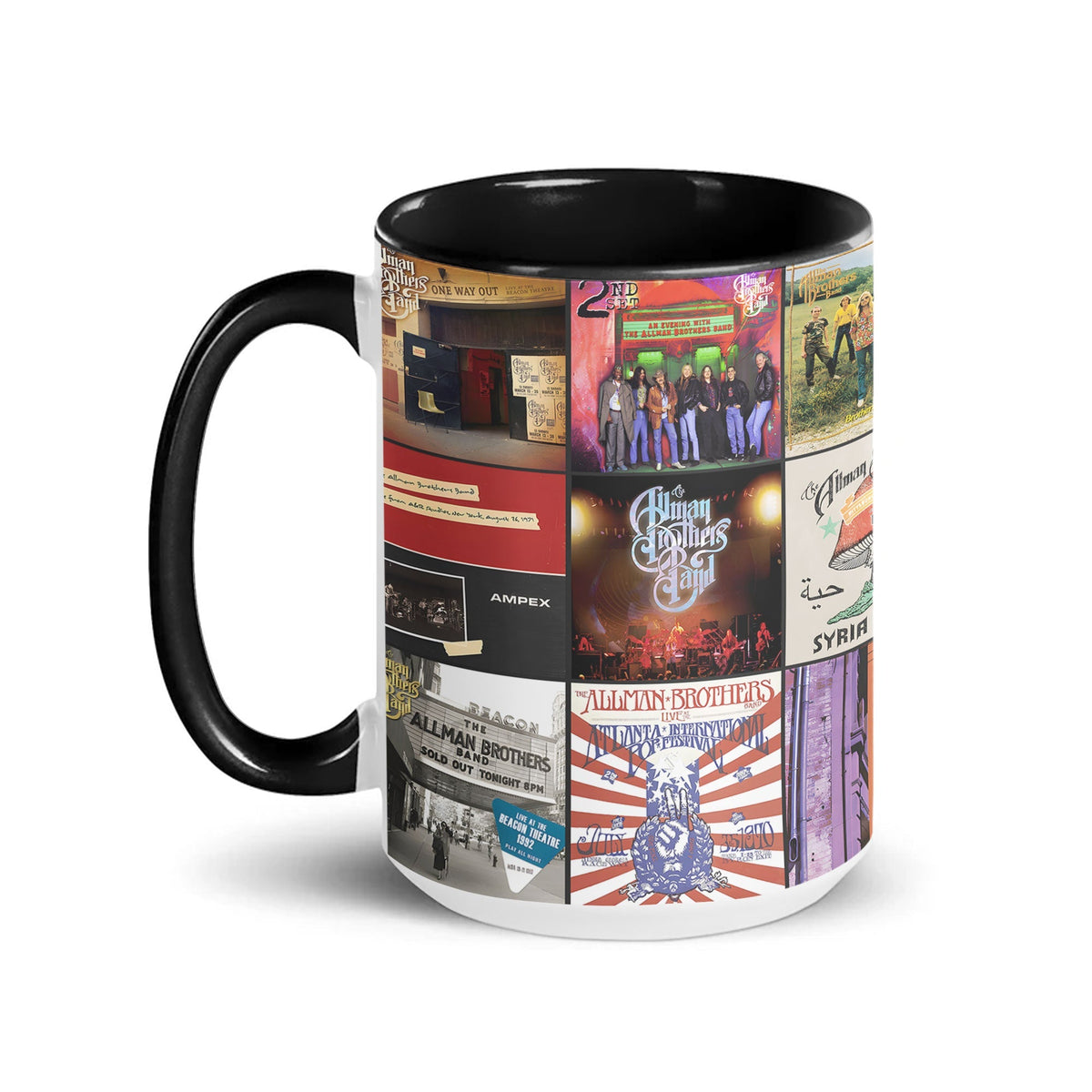 The Allman Brothers Band Black Two Tone Accent Coffee Mug - Classic Band Album Covers Collage Mug