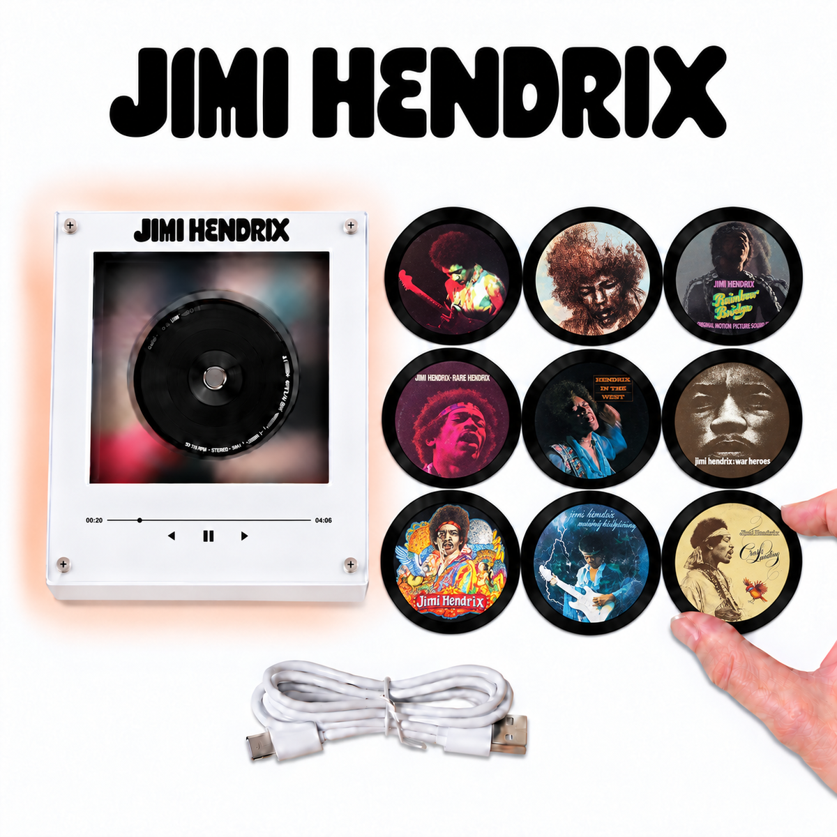Jimi Hendrix MagTune Mini CD Player Light - Premium Psychedelic Rock Merchandise, Album Art LED Night Light Tabletop Decor Fan Gift