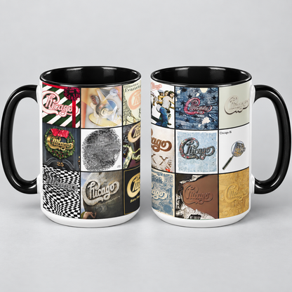 Chicago Black Two-Tone Accent Coffee Mug - Classic Rock Band Album Covers Collage Mug