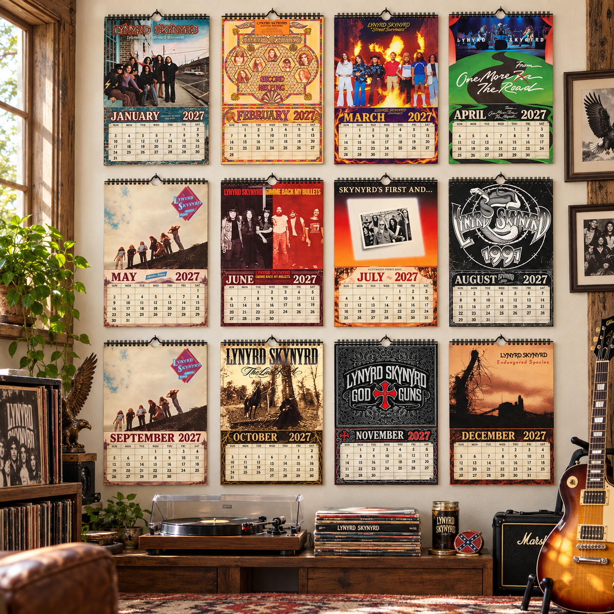 Lynyrd Skynyrd 2027 Wall Calendar - Album Cover Collage & Southern Rock Discography Art | Premium Classic Rock Fan Gift & Hanging Decor