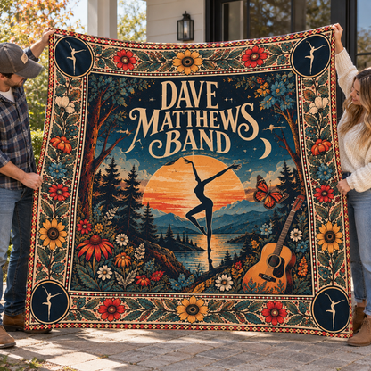 Dave Matthews Band Sherpa Throw Blanket - Fire Dancer & Guitar Soft Plush Cover - Jam Rock Music Fan Unique Gift Idea