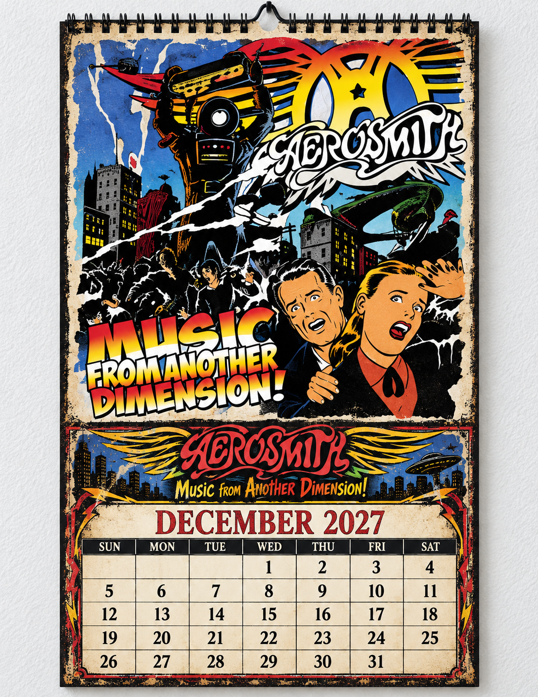 2027 Aerosmith Album Covers Wall Calendar - Spiral Bound Vintage Hard Rock Collector's Calendar - Unique Christmas Stocking Stuffer & Birthday Gift