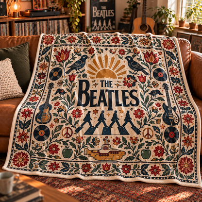 The Beatles Sherpa Throw Blanket - Abbey Road & Yellow Submarine Soft Cover - Classic Rock Music Band Fan Unique Gift Idea