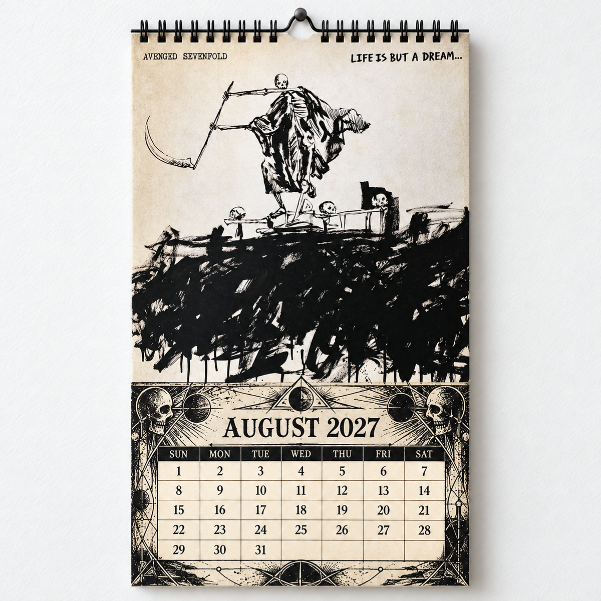 2027 Avenged Sevenfold Album Cover Wall Calendar – A7X Heavy Metal Music Calendar, Rock Band Decor, Nostalgic Gift for Fans