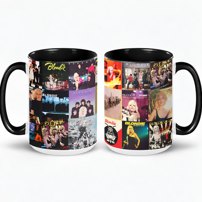 Blondie Black Two-Tone Accent Coffee Mug - Classic Band Album Covers Collage Mug