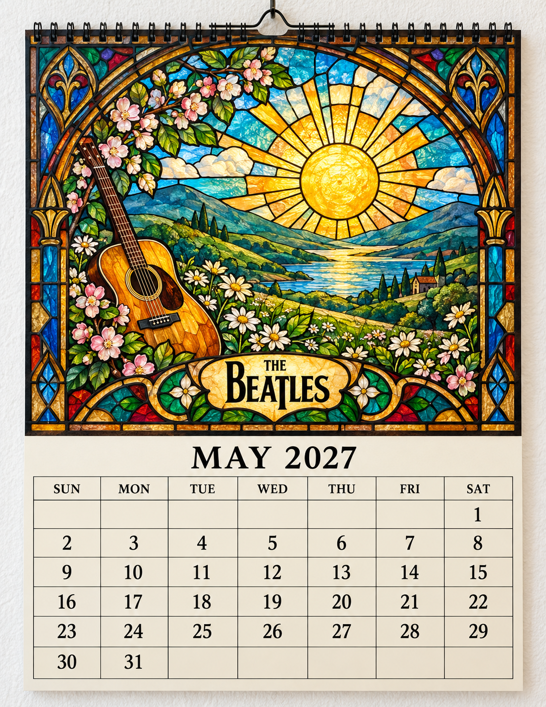 The Beatles 2027 Stained Glass Calendar – Vintage Beatles Wall Calendar, Music Lover Gift