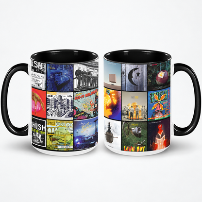 Phish Black Two-Tone Accent Coffee Mug - Classic Band Album Covers Collage Mug