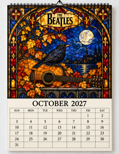 The Beatles 2027 Stained Glass Calendar – Vintage Beatles Wall Calendar, Music Lover Gift