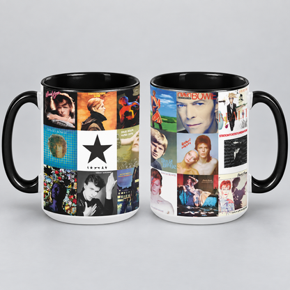 David Bowie Black Two-Tone Accent Coffee Mug - Classic Rock Band Album Covers Collage Mug