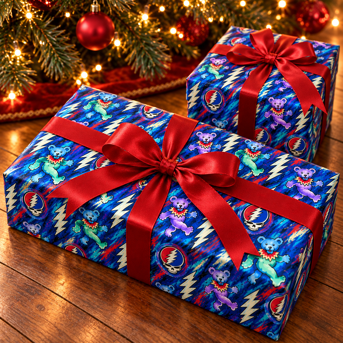 Grateful Dead Dancing Bears Wrapping Paper - Steal Your Face Psychedelic Rock Gift Wrap