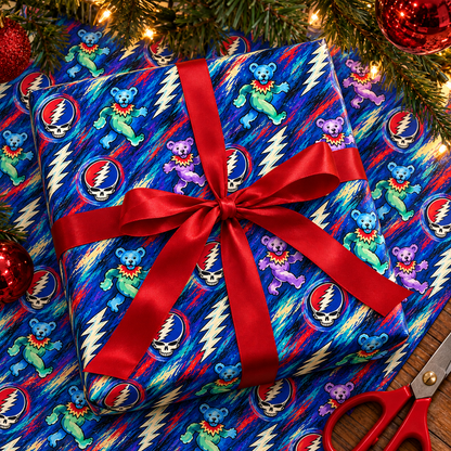 Grateful Dead Dancing Bears Wrapping Paper - Steal Your Face Psychedelic Rock Gift Wrap