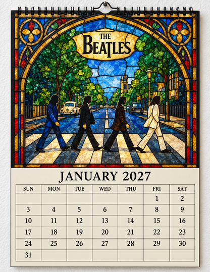 The Beatles 2027 Stained Glass Calendar – Vintage Beatles Wall Calendar, Music Lover Gift