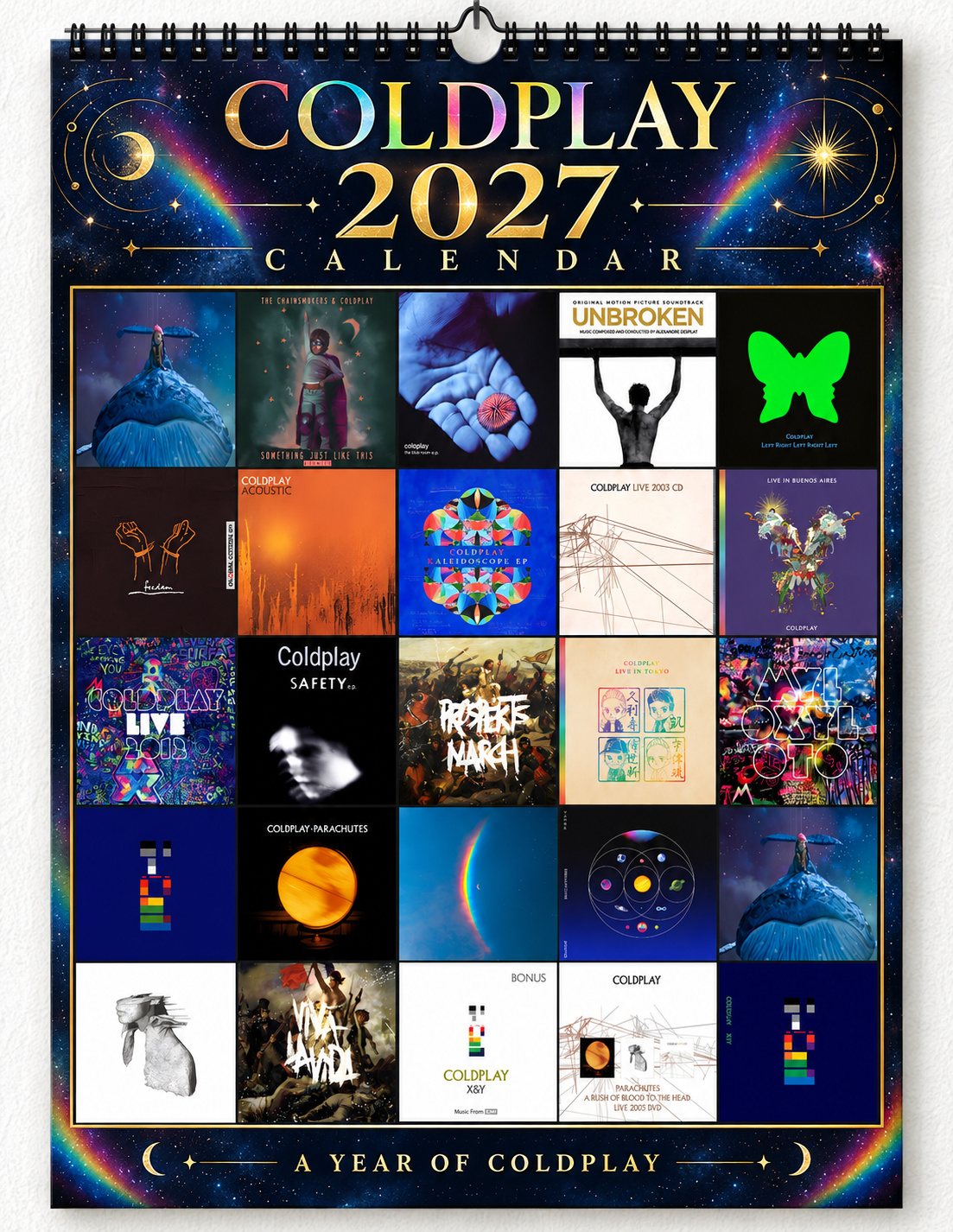 2027 Coldplay Album Covers Wall Calendar - Spiral Bound Vintage Alternative Rock Collector's Calendar - Unique Christmas Stocking Stuffer & Birthday Gift