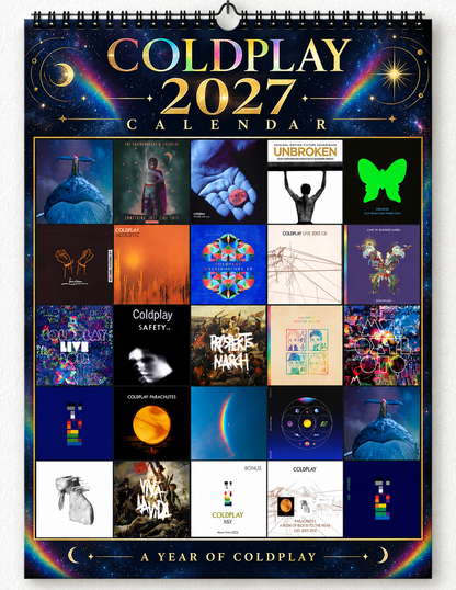 2027 Coldplay Album Covers Wall Calendar - Spiral Bound Vintage Alternative Rock Collector's Calendar - Unique Christmas Stocking Stuffer & Birthday Gift