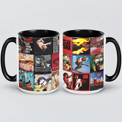 Sammy Hagar & Van Halen Black Two-Tone Accent Coffee Mug - Classic Rock Band Album Covers Collage Mug