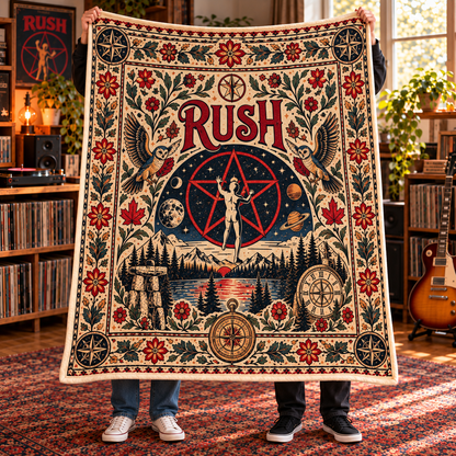 Rush Band Sherpa Throw Blanket - Starman 2112 & Fly By Night Owl Soft Cover - Progressive Rock Music Fan Unique Gift Idea