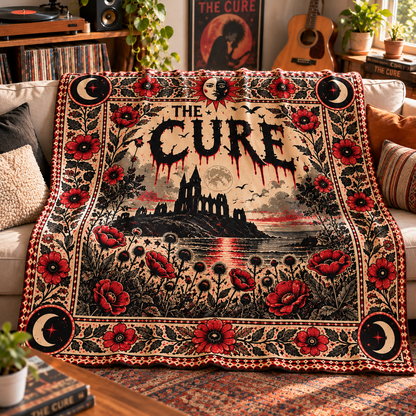 The Cure Band Sherpa Throw Blanket - Gothic Castle & Red Poppy Soft Cover - Post Punk Rock Music Fan Unique Gift Idea