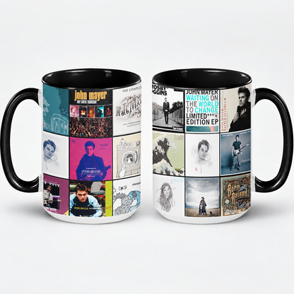 John Mayer Black Two-Tone Accent Coffee Mug - Classic Band Album Covers Collage Mug