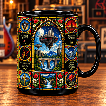 Rush Stained Glass Ceramic Coffee Mug - Starman Red Star & Owl Cup - Progressive Rock Band Fan Unique Gift Idea