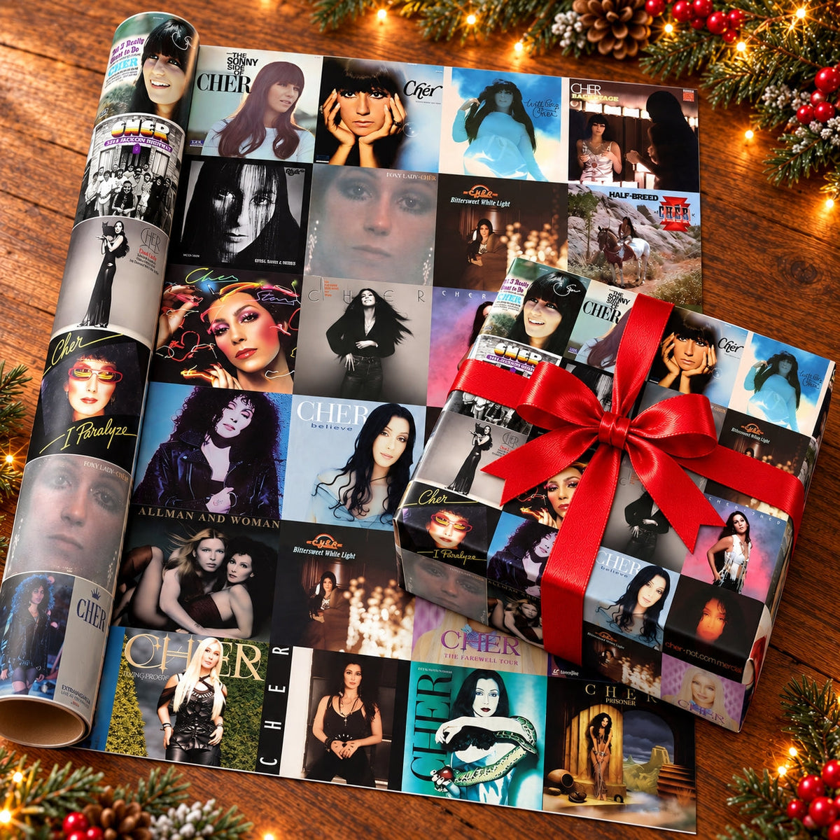 Cher Album Covers Wrapping Paper - Vintage Pop Icon Album Collage For Fan