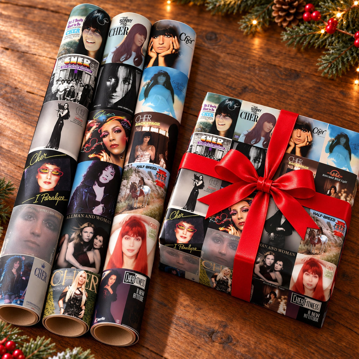 Cher Album Covers Wrapping Paper - Vintage Pop Icon Album Collage For Fan